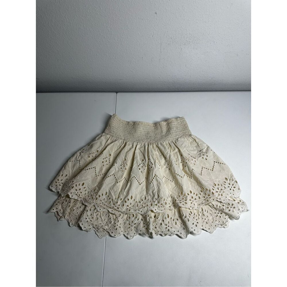 Zara Cream Eyelet Tiered Mini Skirt
